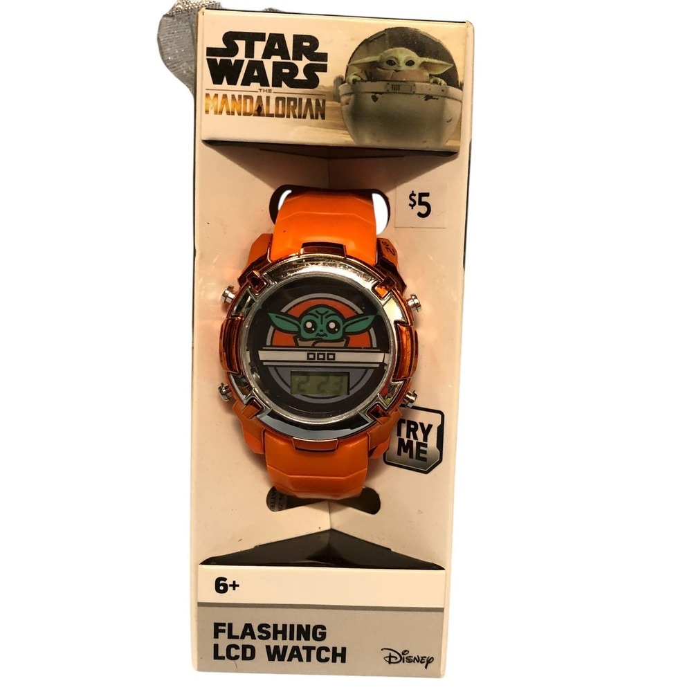 Star Wars The Mandalorian Grogu Flashing LCD Watch Orange For Kids Age 6+ Disney